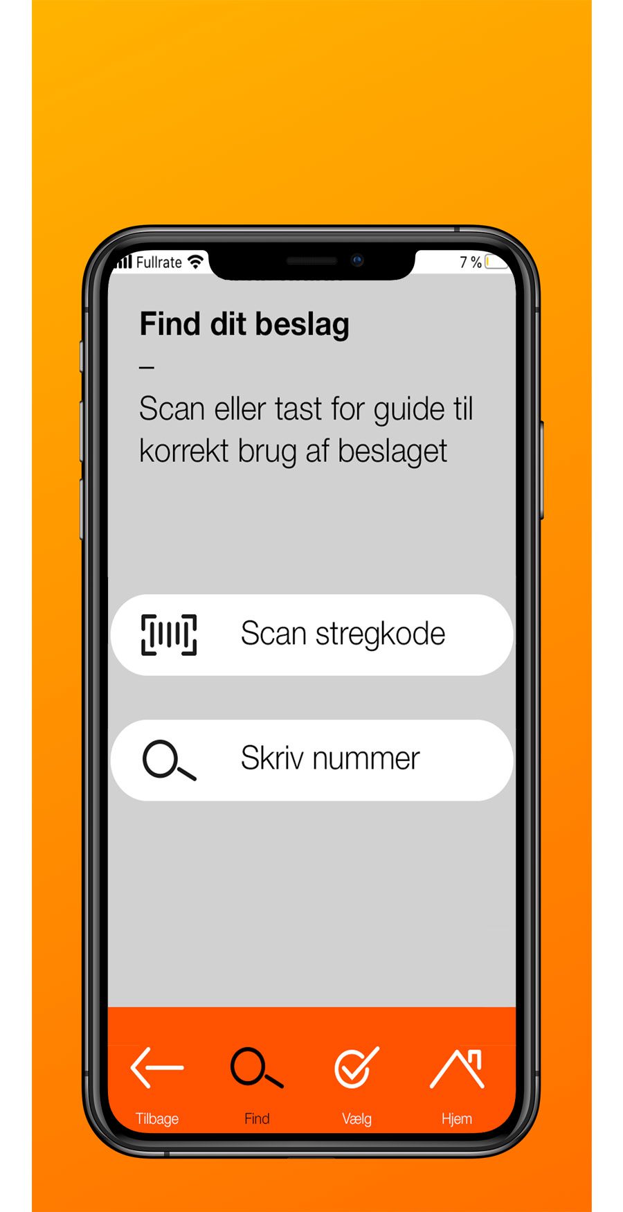 Simpson Strong-tie mobile application "Scan stregkode" and "Skriv nummer"