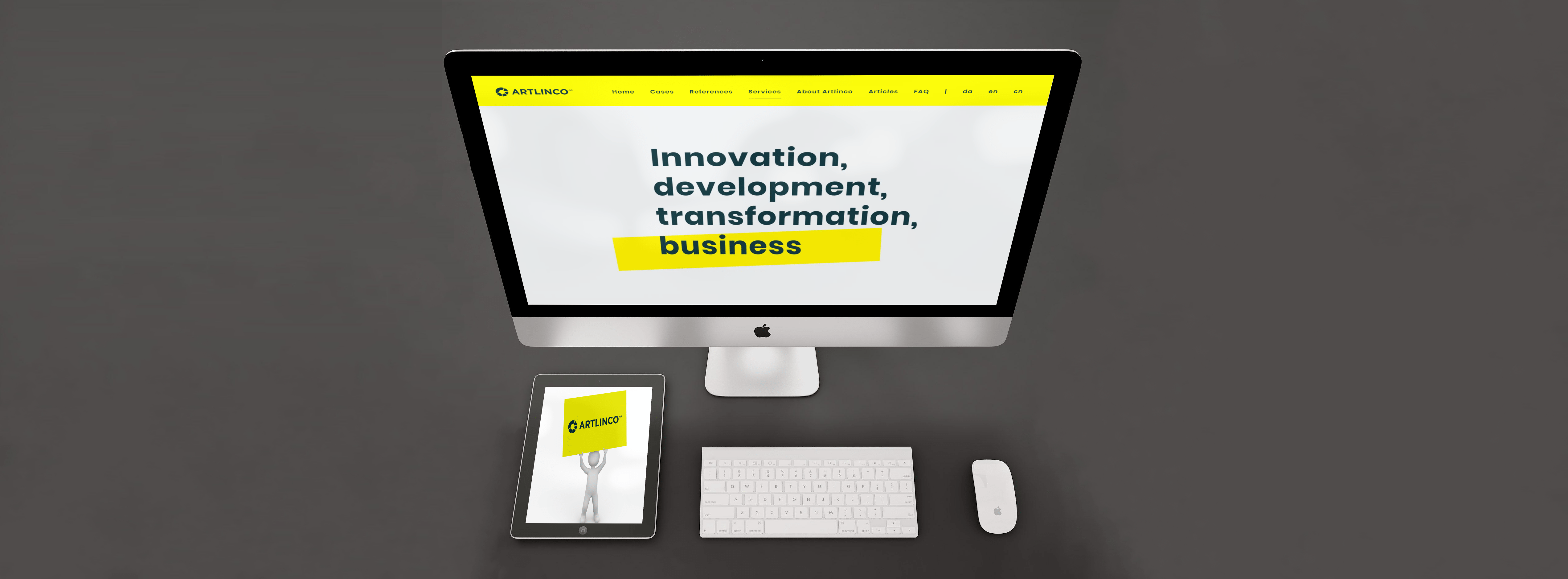 monitor with text innovation, development, transformation, business