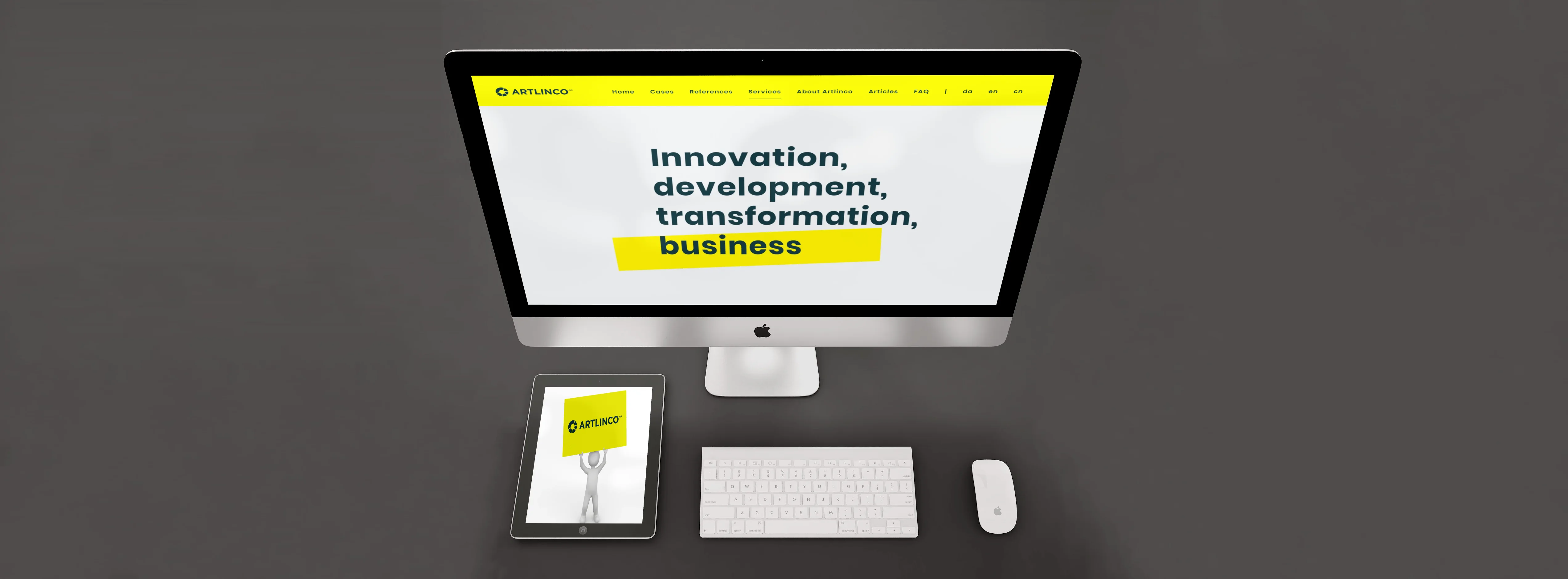 monitor with text innovation, development, transformation, business